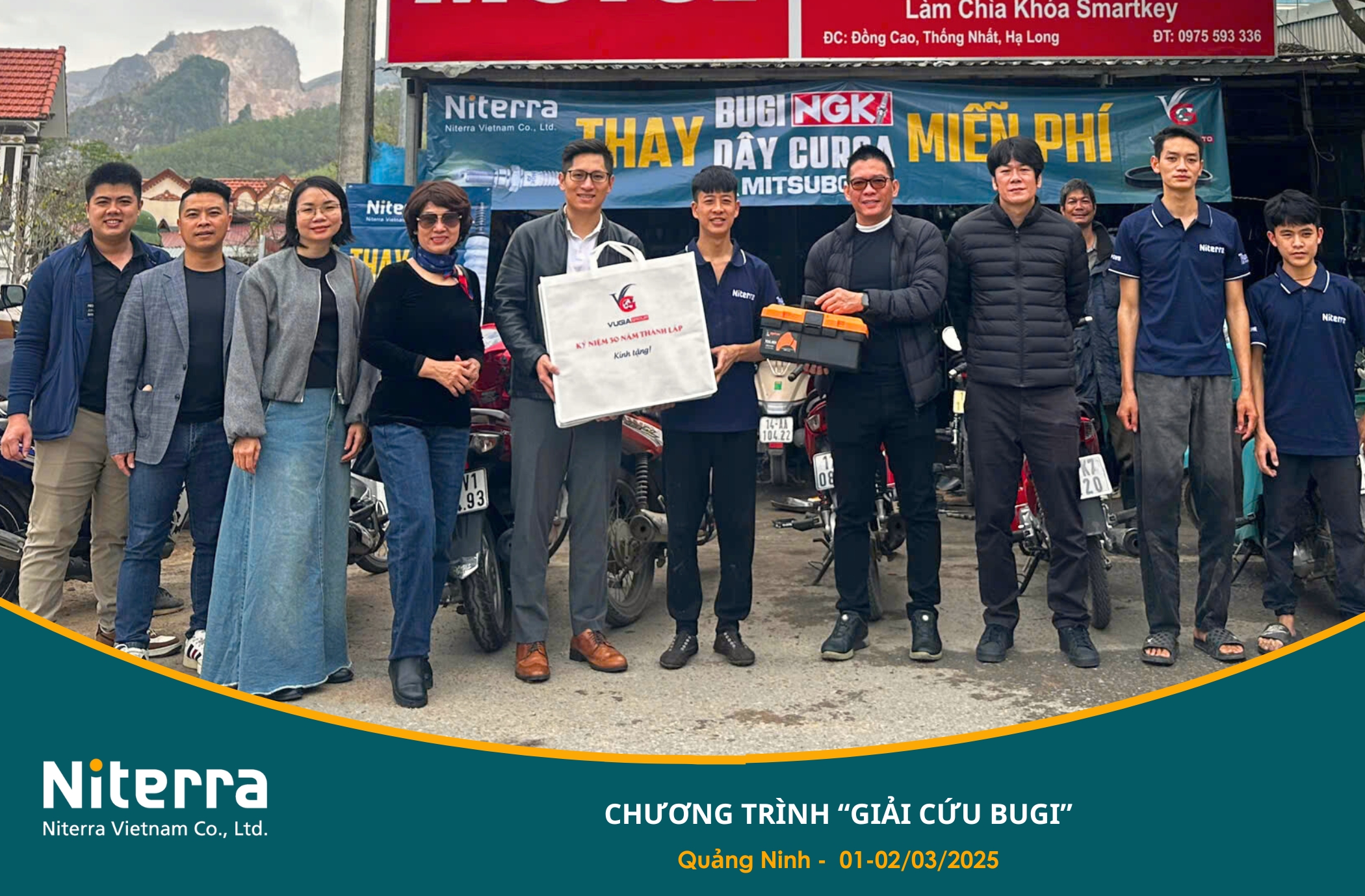 "Giải cứu bugi" tại Quảng Ninh có sự tham gia của Ban lãnh đạo Công ty Niterra và Nhà phân phối Vũ Gia.